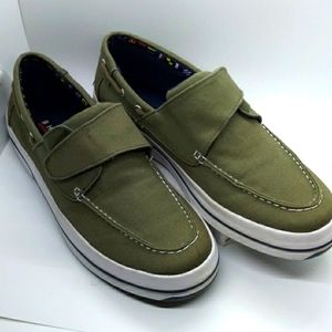 Men's Beverly hills Polo club Green canvas single strap loafers size 11eee